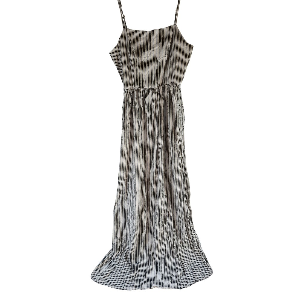 Lily Rose Women Blue White Striped Linen Blend Maxi Dress Smocked Back M